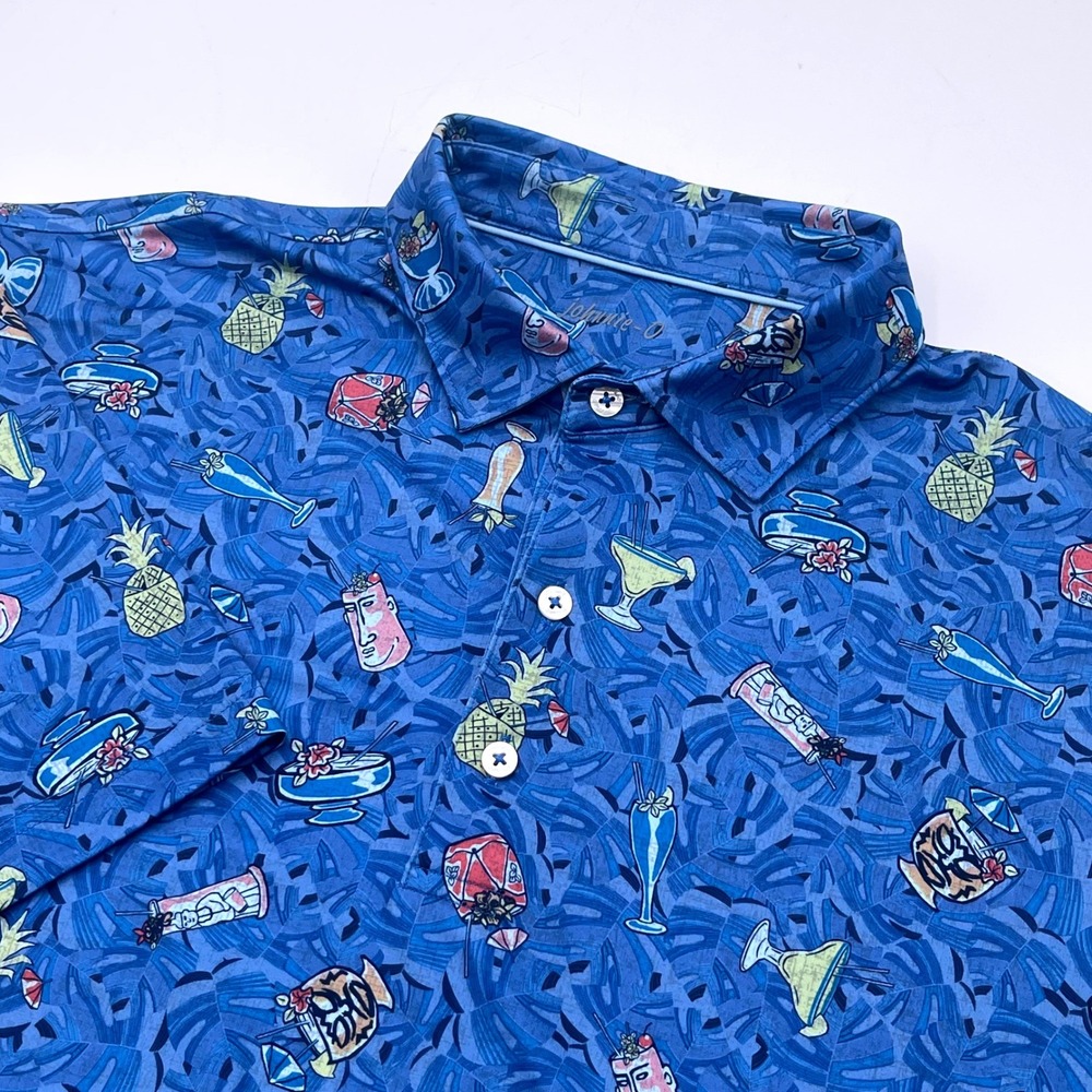 johnnie-O Mens L Luau Tiki Cocktail AOP Performance Polo Shirt Lake Stretch Golf